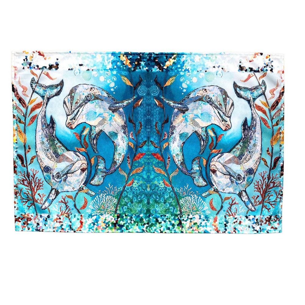 “Bubble & Squeak” Dolphin tea towel by Dawn Maciocia