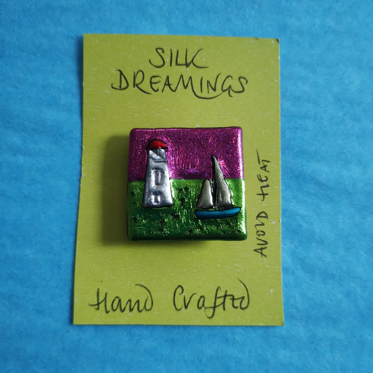 Silk Dreamings yacht and lighthouse brooch