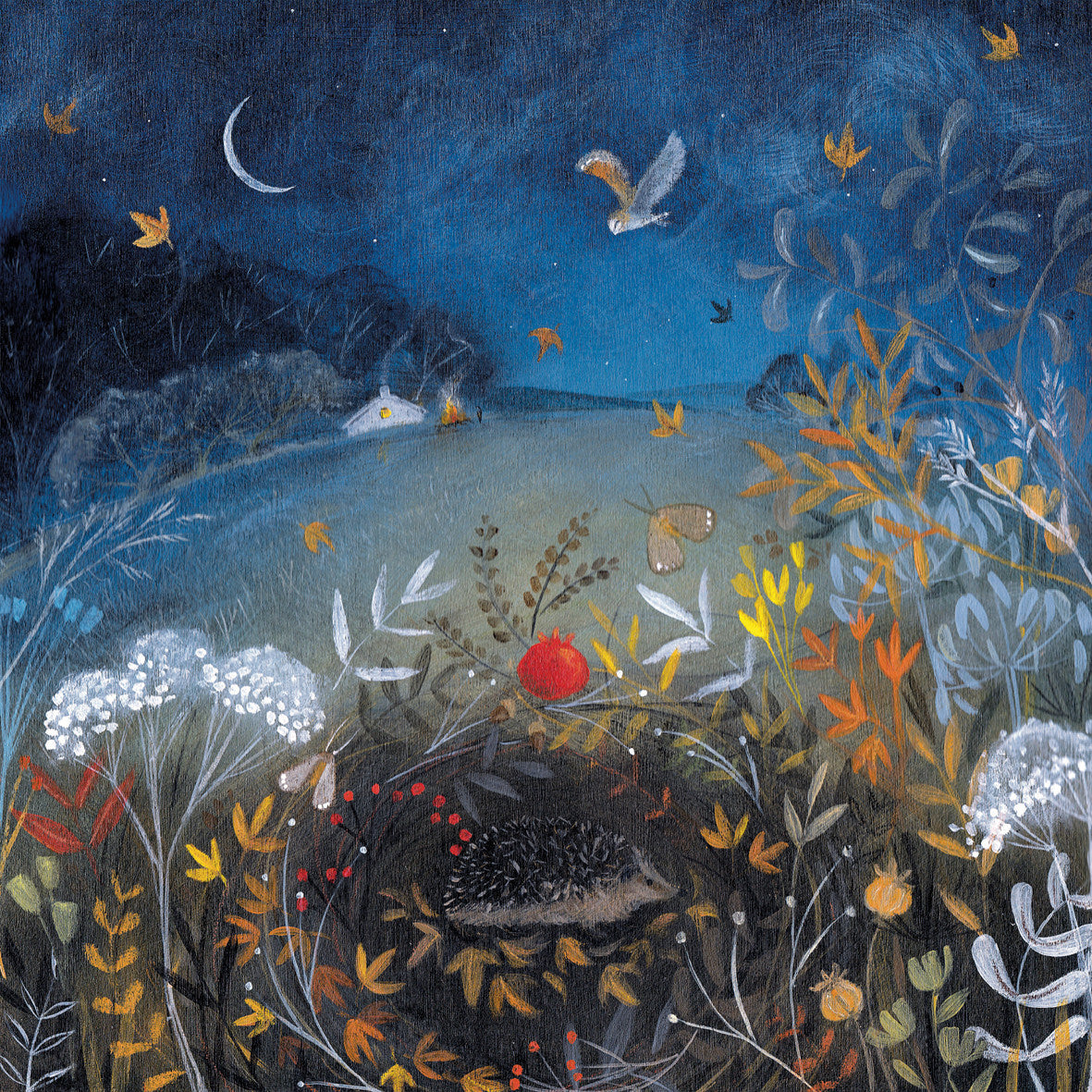 "Autumn Dusk" hedgehog card by Julia Crossland