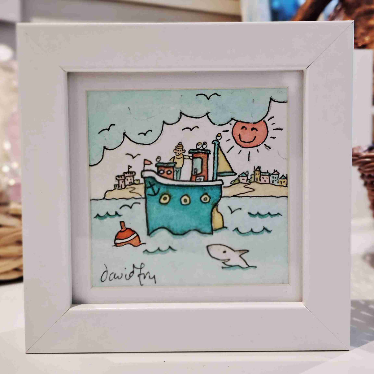 "Blue Cornish Fishing Boat" original painting by David Fry (COM)