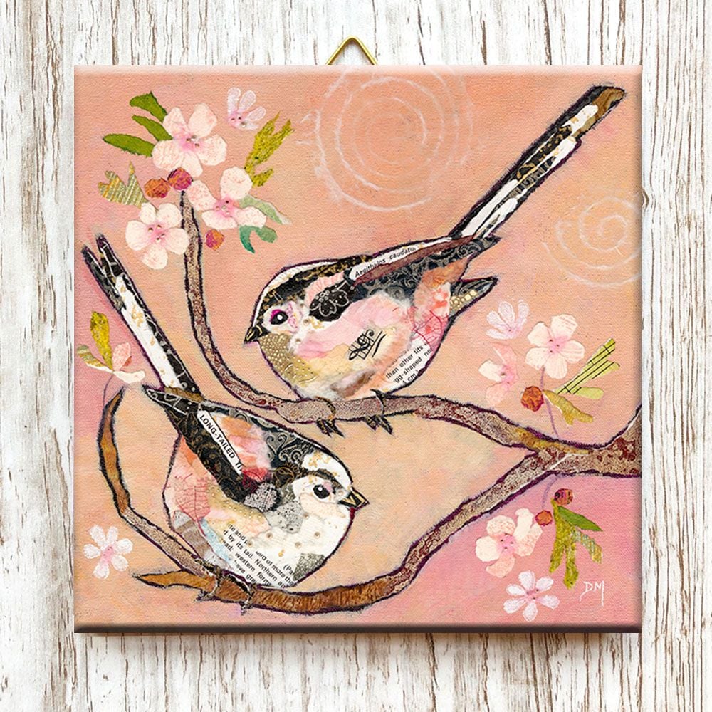"Bottoms Up" Long Tailed Tits mini ceramic tile