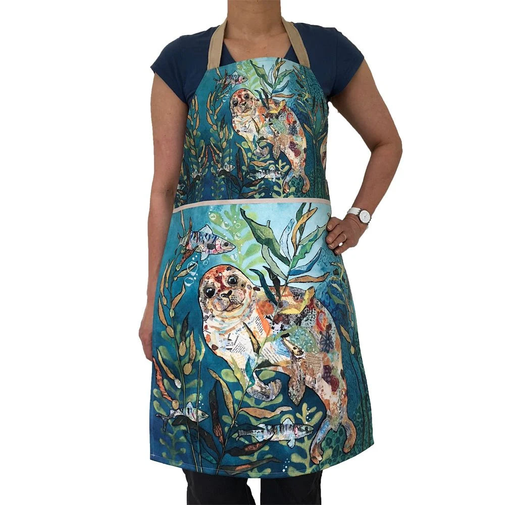 "Deep Blue Seal" luxury faux suede apron