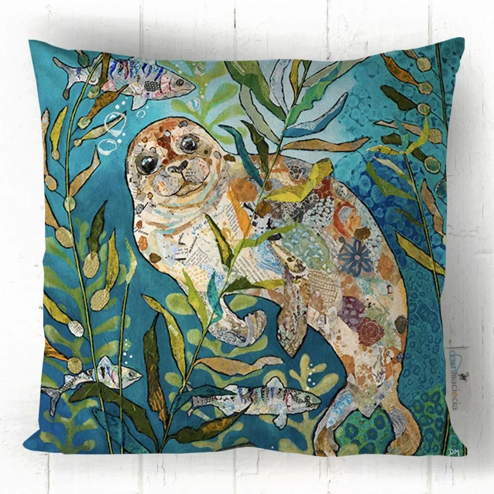 "Deep Blue Seal" faux suede cushion