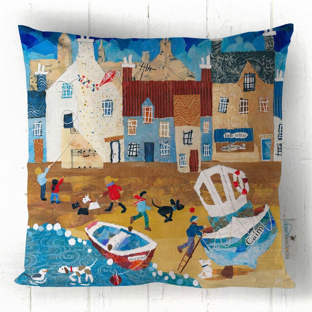 "Dogs at Blue Bay" faux suede cushion