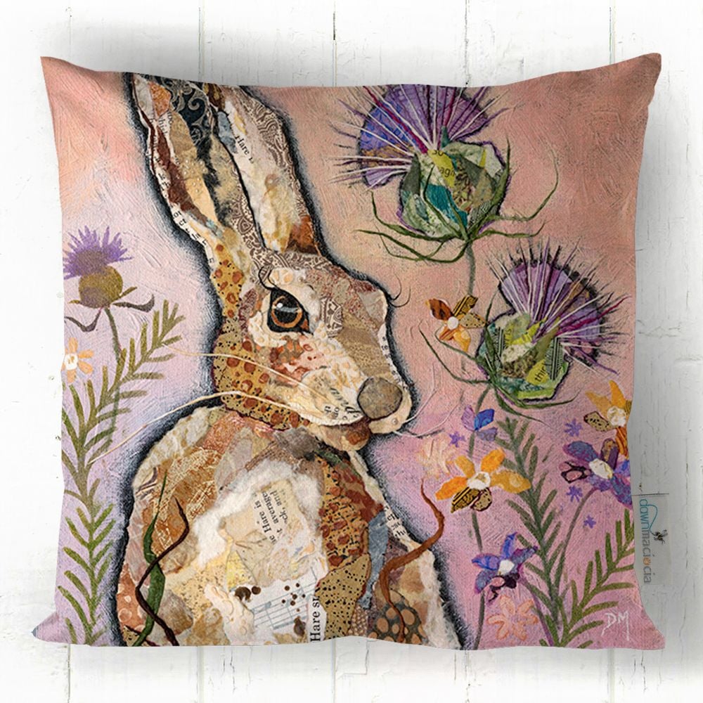 "Hare & Thistle" faux suede cushion