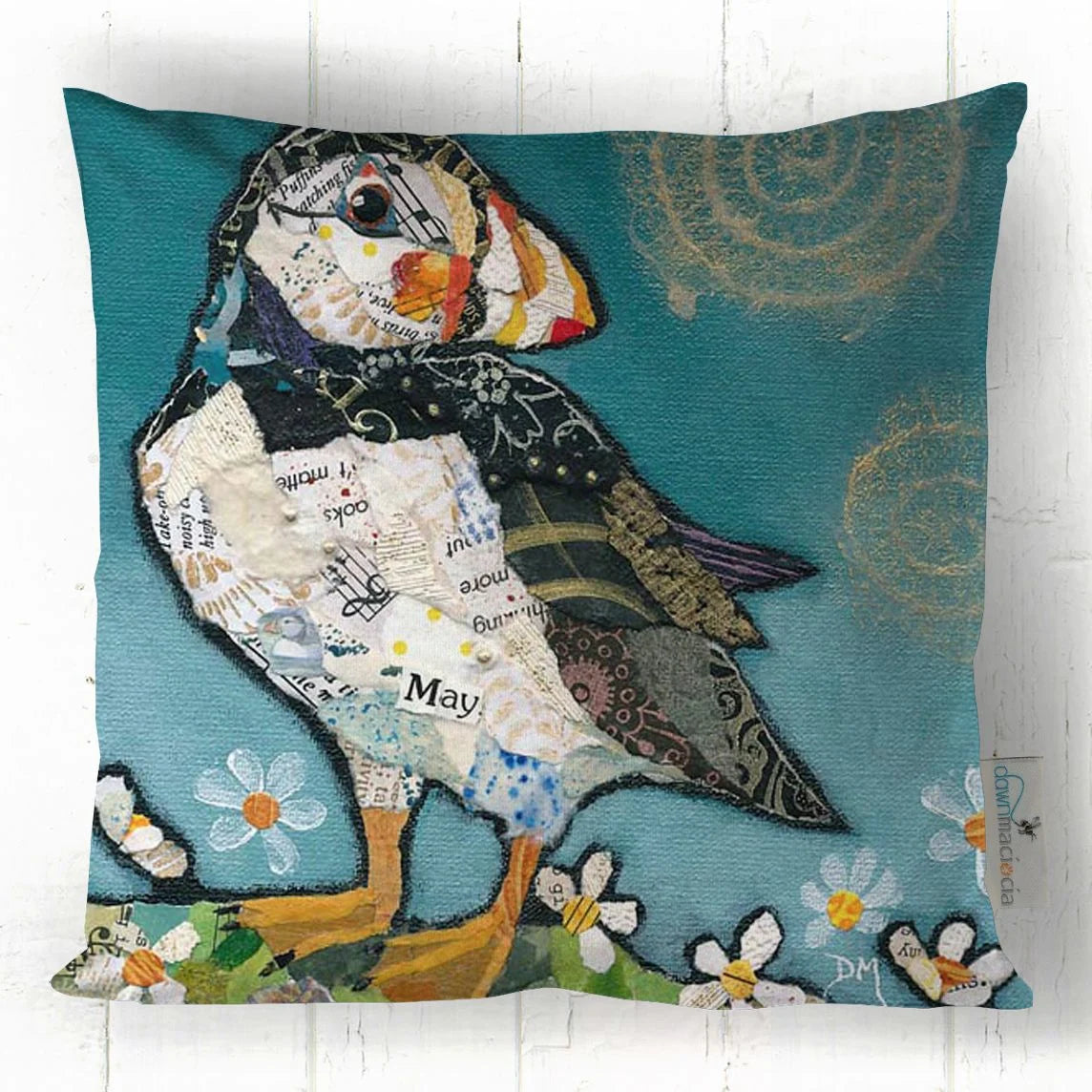 "May Puffin" faux suede cushion