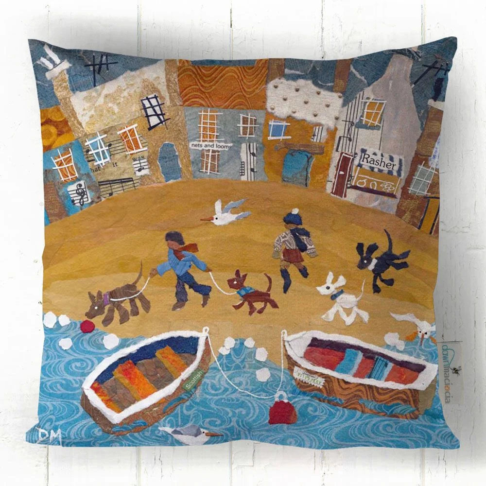 "Walking the Dog" faux suede cushion