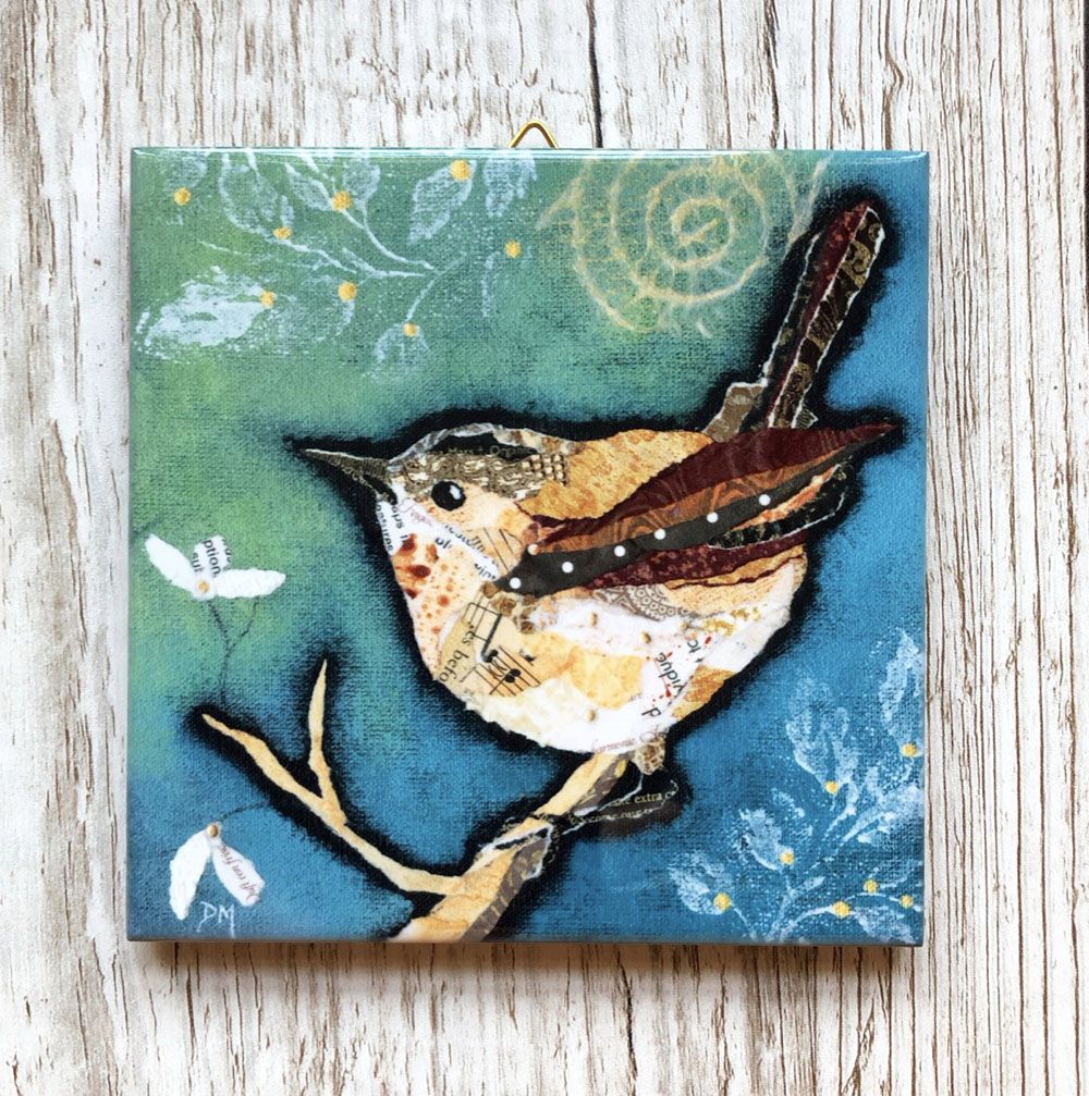 "Wren on Aqua" mini ceramic tile