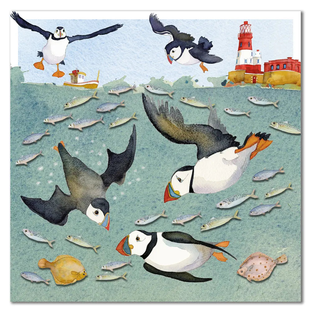 Diving Puffins Sealife card by Emma Ball