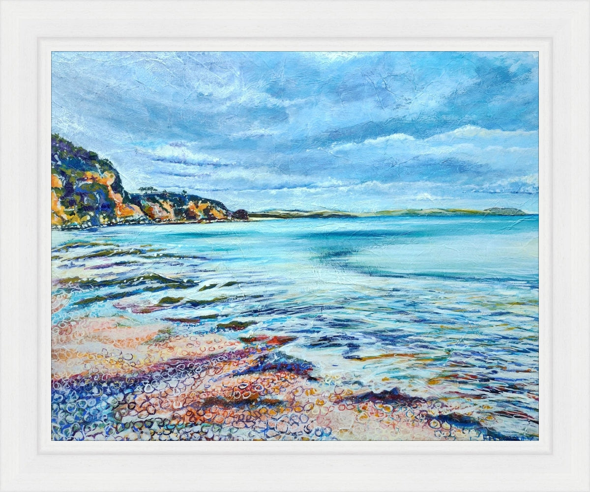 "Duporth Beach" original painting by Liz Hackney