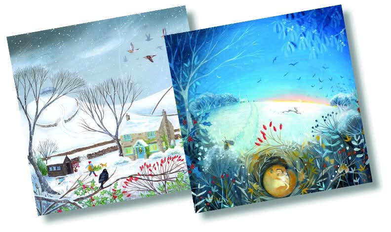 Midwinter & Christmas Cottage Christmas card pack of 10 by Julia Crossland