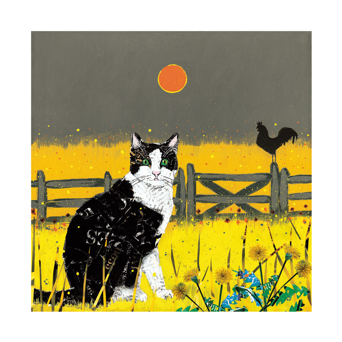"Farm Cat and Dandelions" card by Adam James Severn