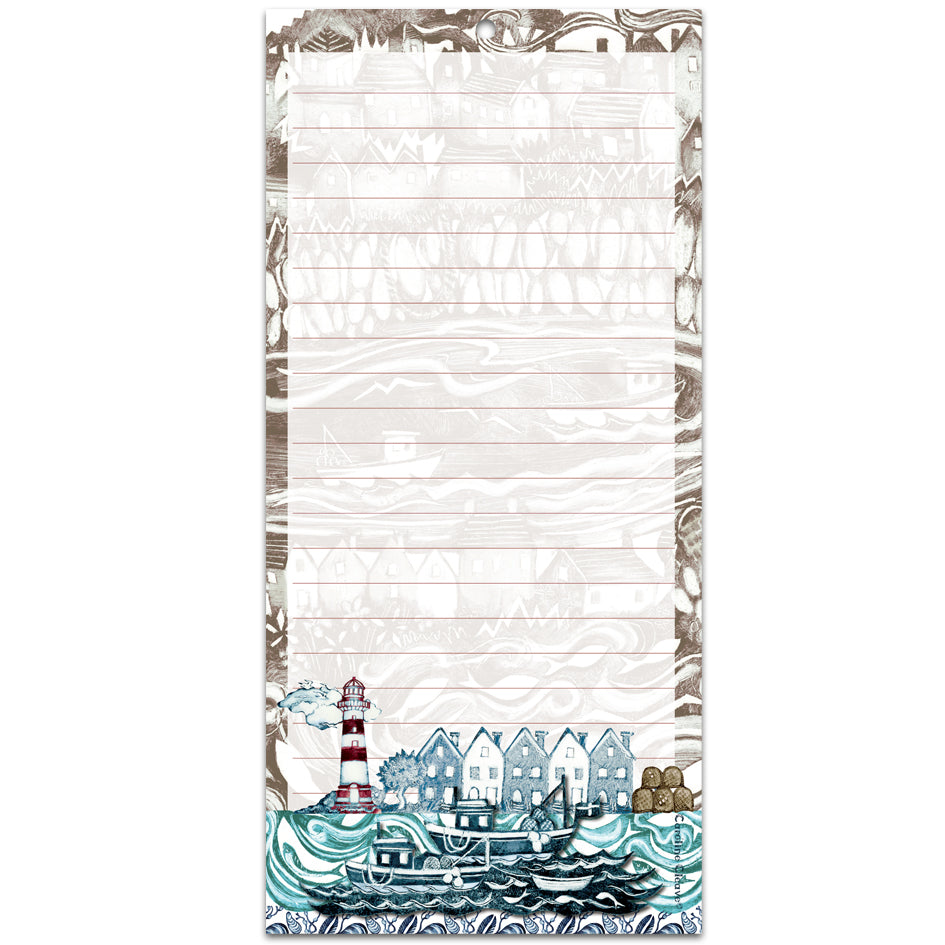 Fishing Village magnetic notepad by Caroline Cleave