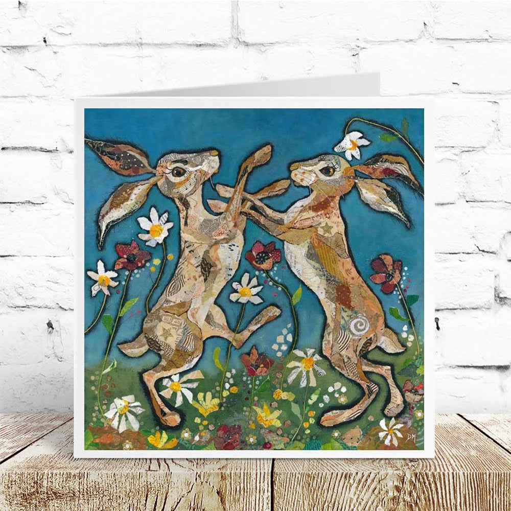 "Hare Waltz" hares card by Dawn Maciocia