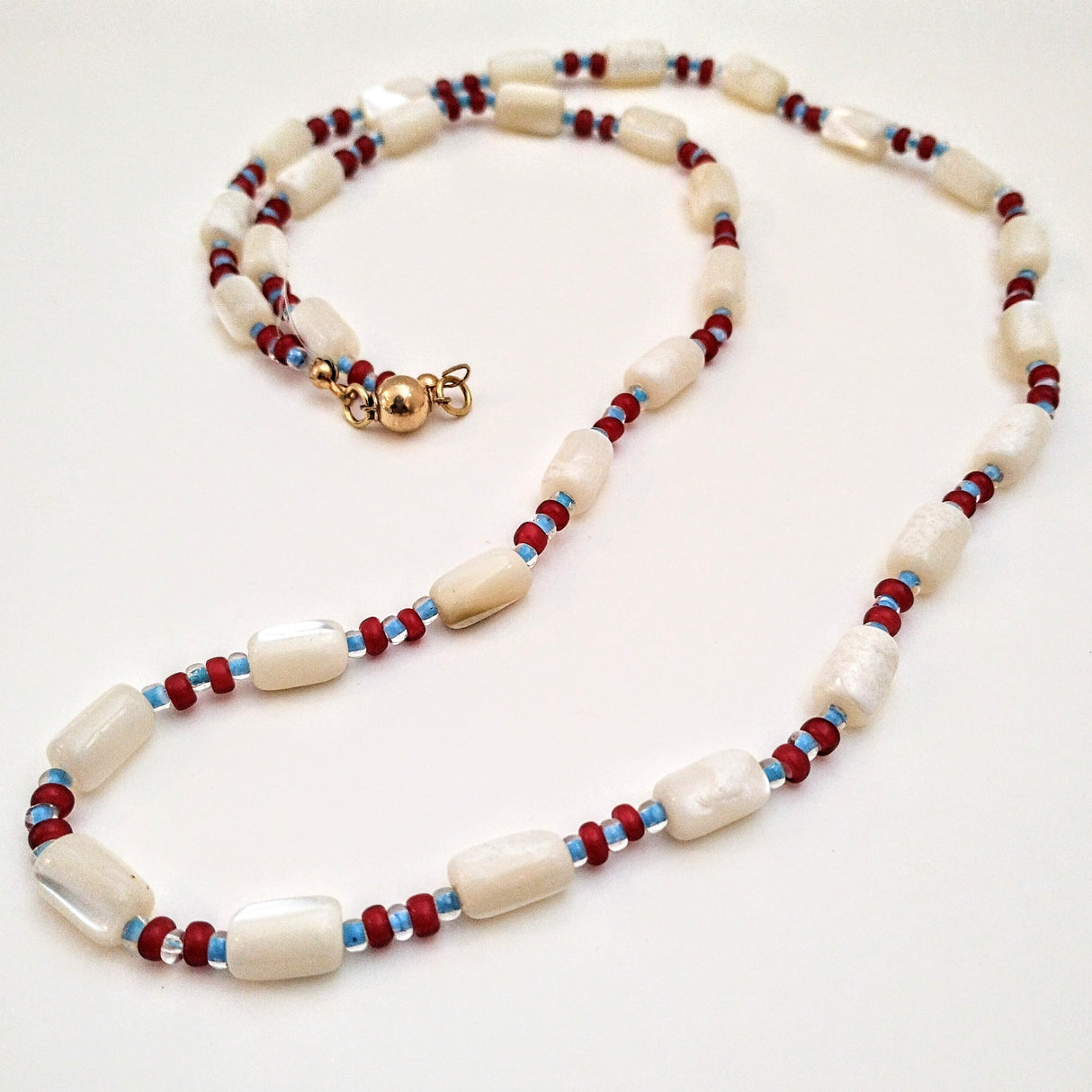 Vintage beads necklace with white shell beads by Margaret Gould (com)
