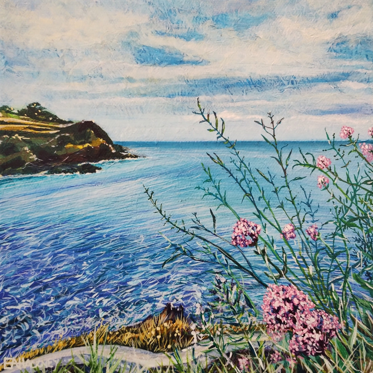 "Looking Out From St. Catherine's Castle, Fowey" original painting by Liz Hackney