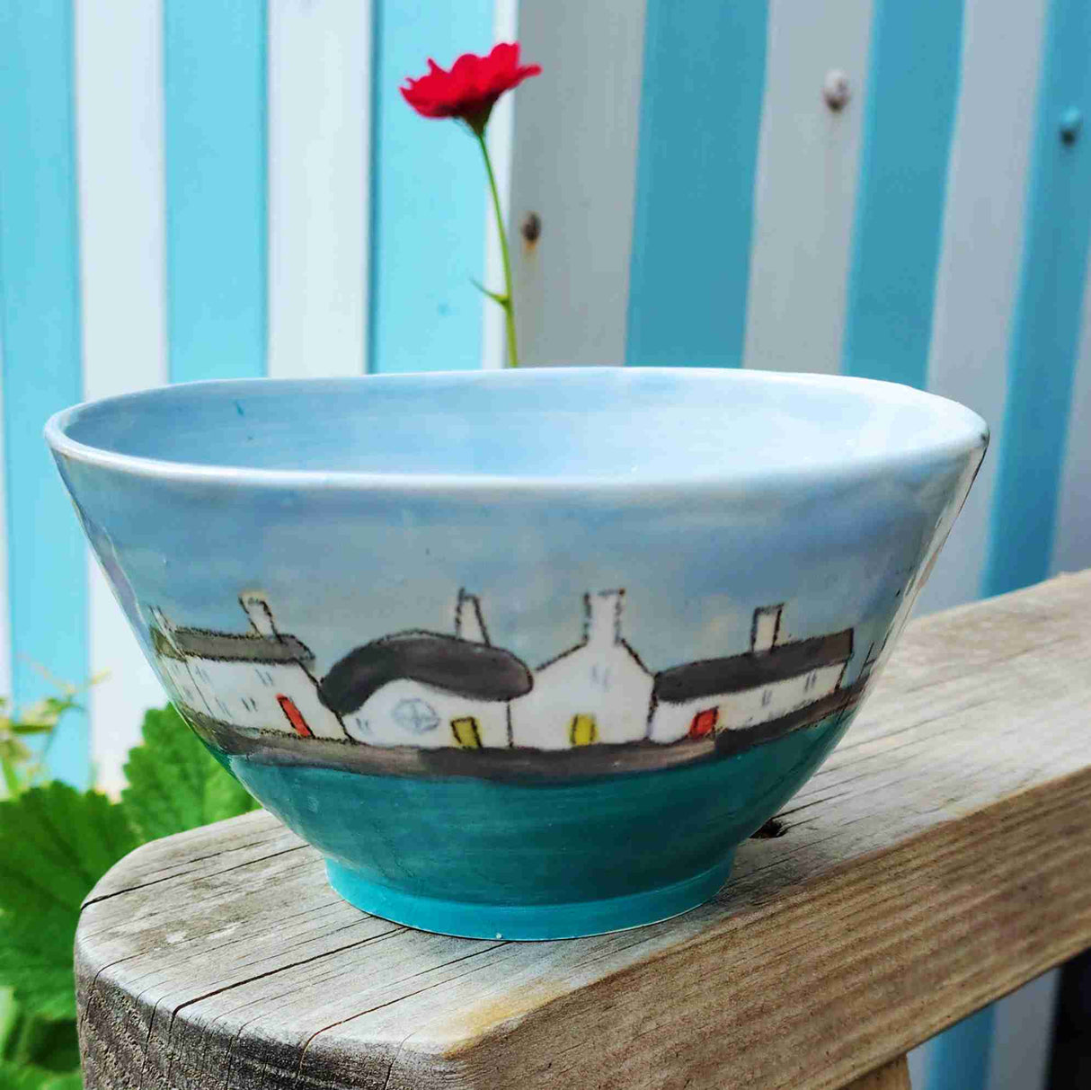 Seaside Cottage ceramic bowl by Wellydog Ceramics