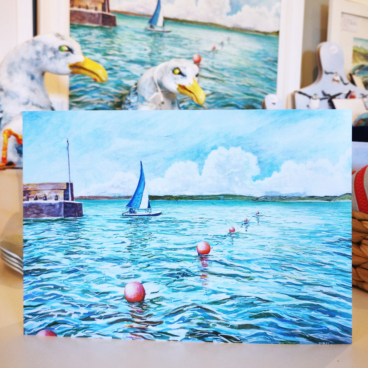 "Sailing Off Polkerris" large card by Liz Hackney