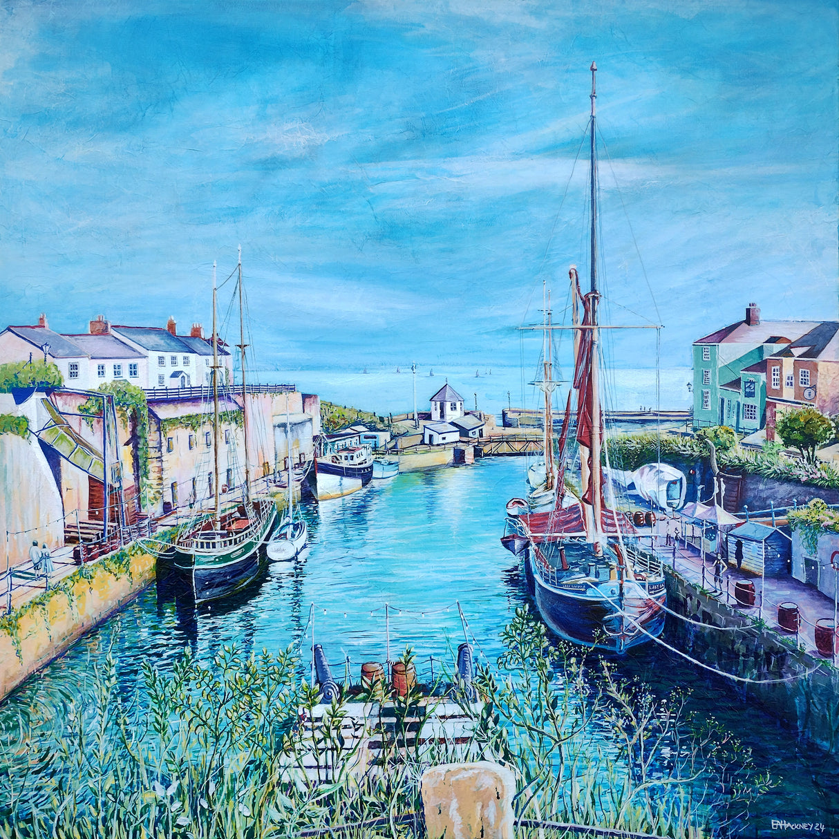 The Lady Daphne in Charlestown Harbour, card by Liz Hackney