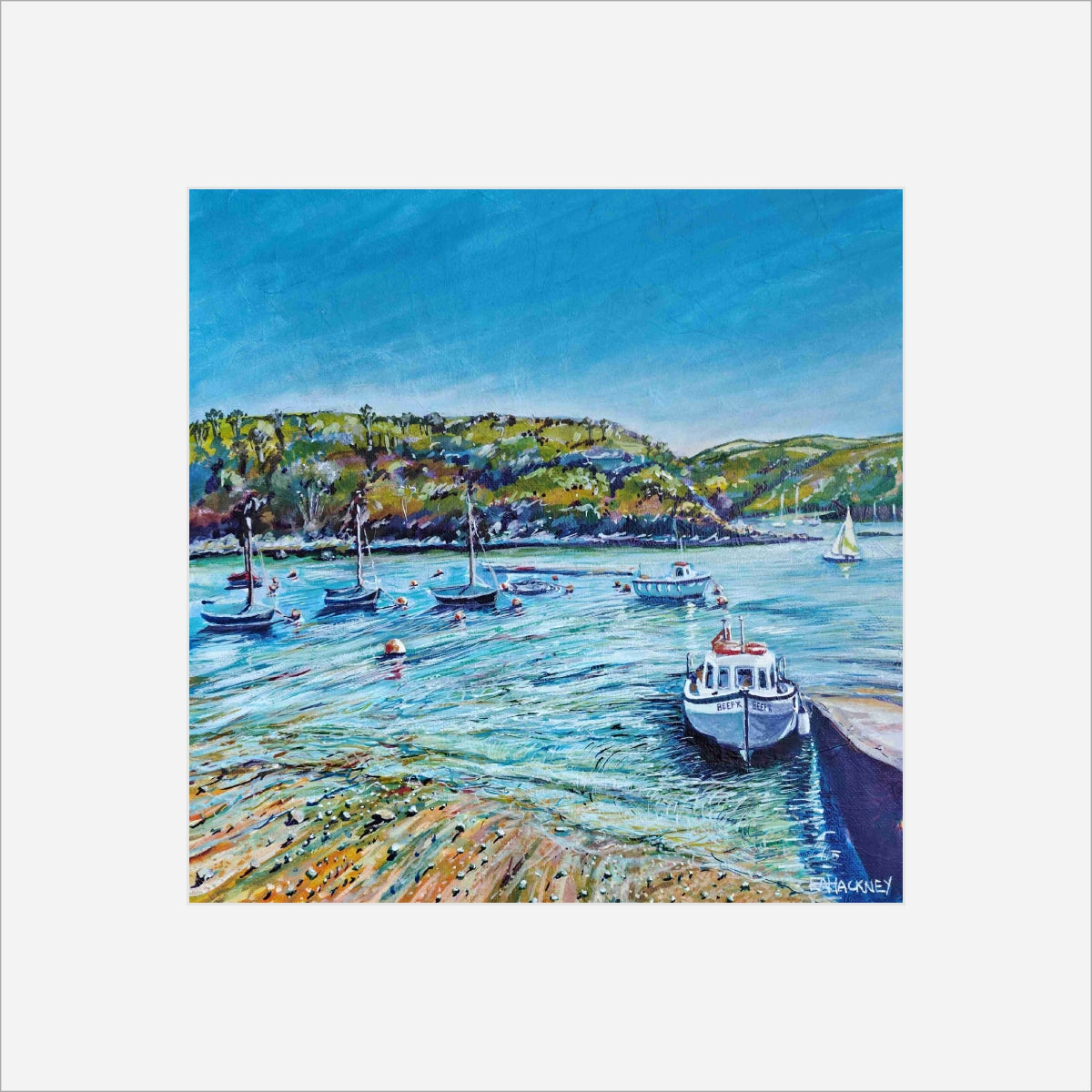 “Low Tide at Town Quay, Fowey" prints by Liz Hackney