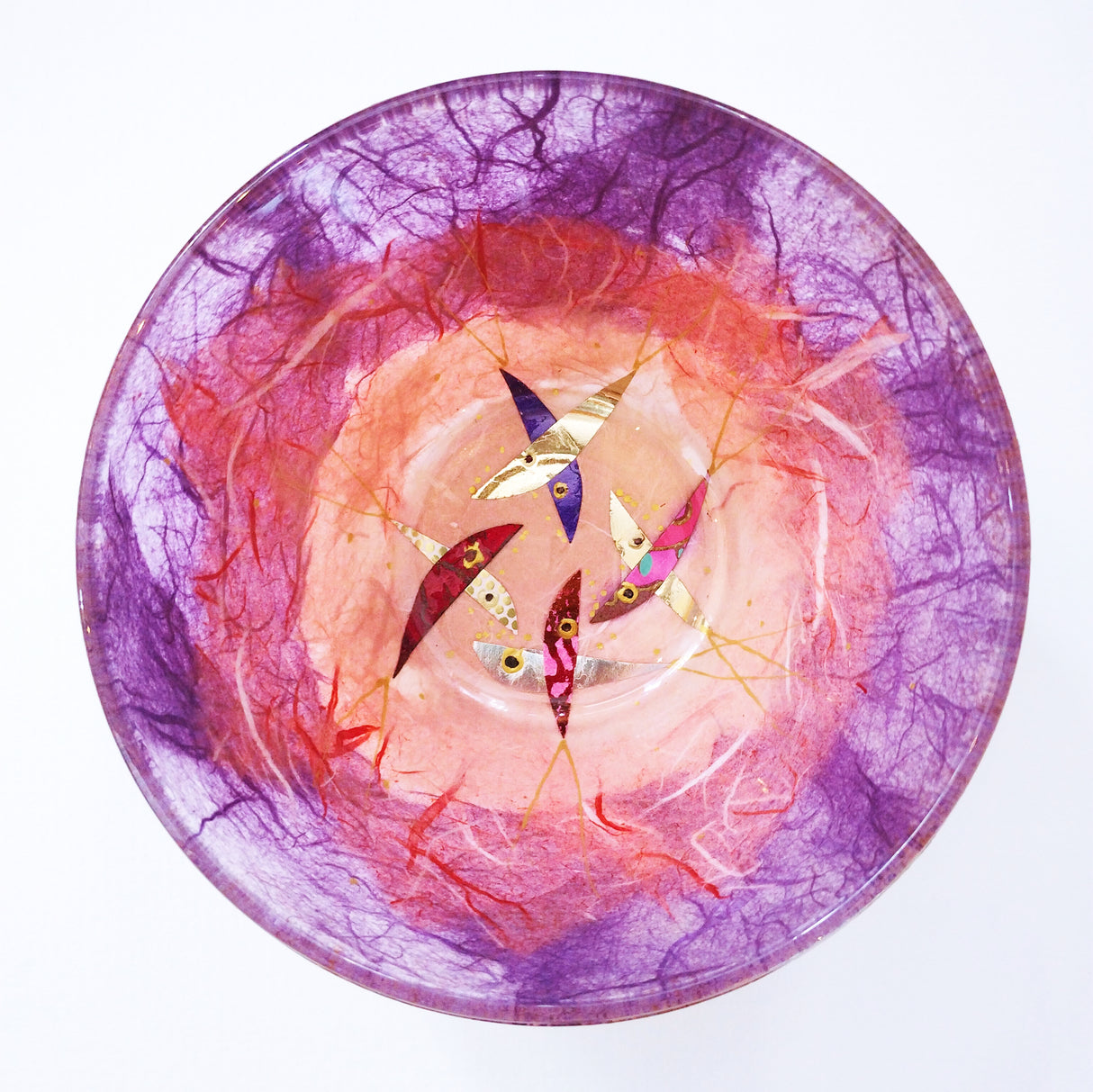 Shoal of Fish straw-silk glass deep bowl by Margaret Johnson