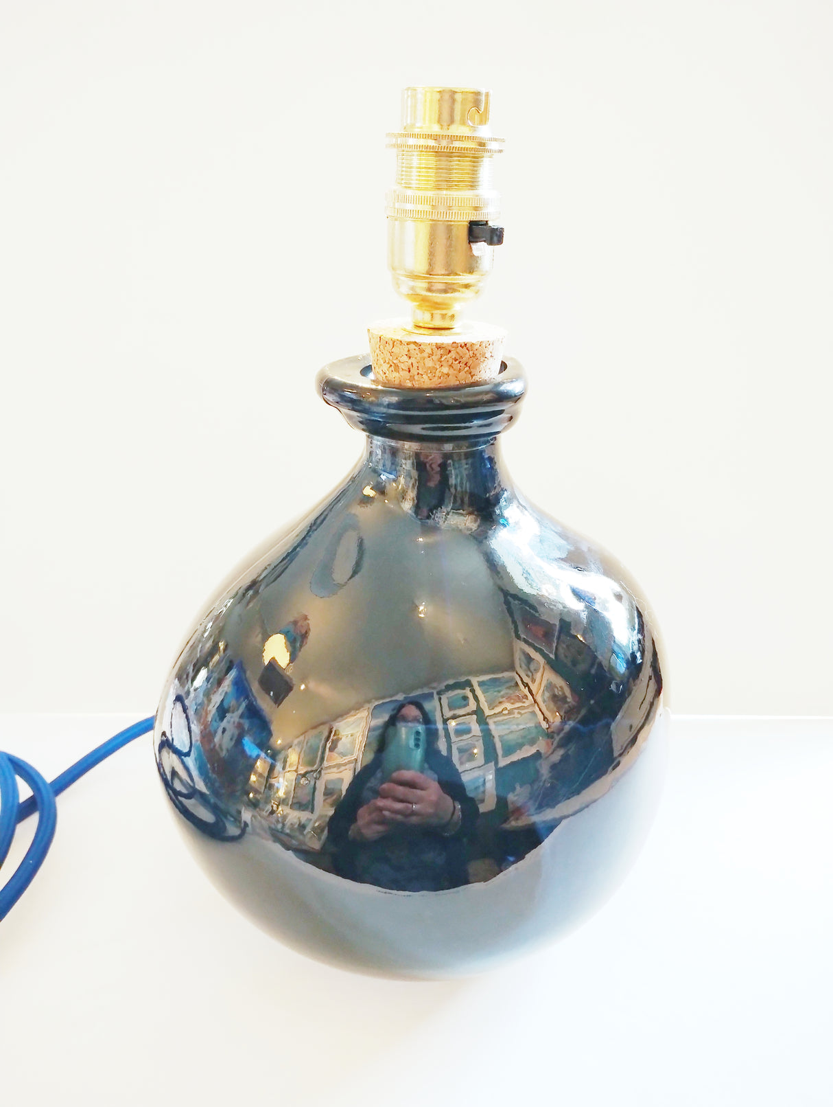 Petrol blue recycled blown glass lamp base