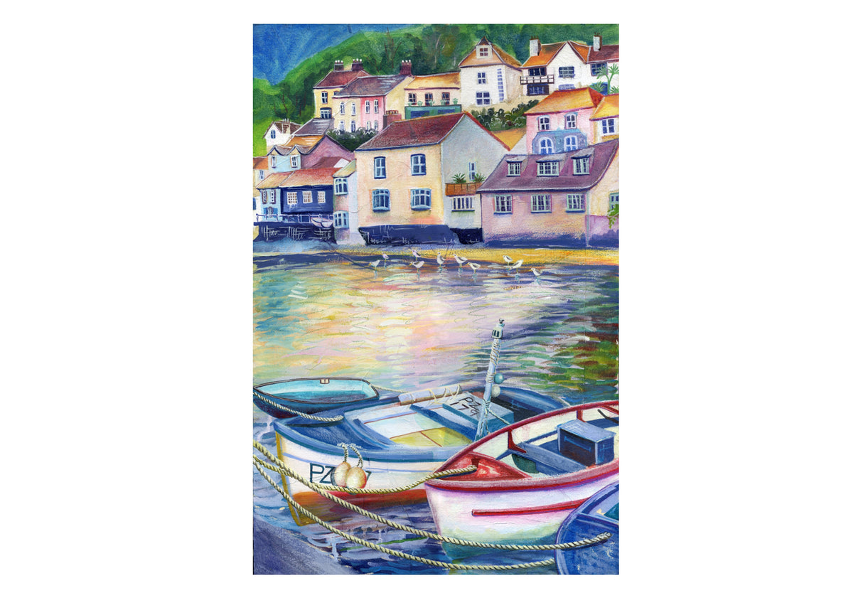 Low Tide, Polperro, print by Liz Hackney