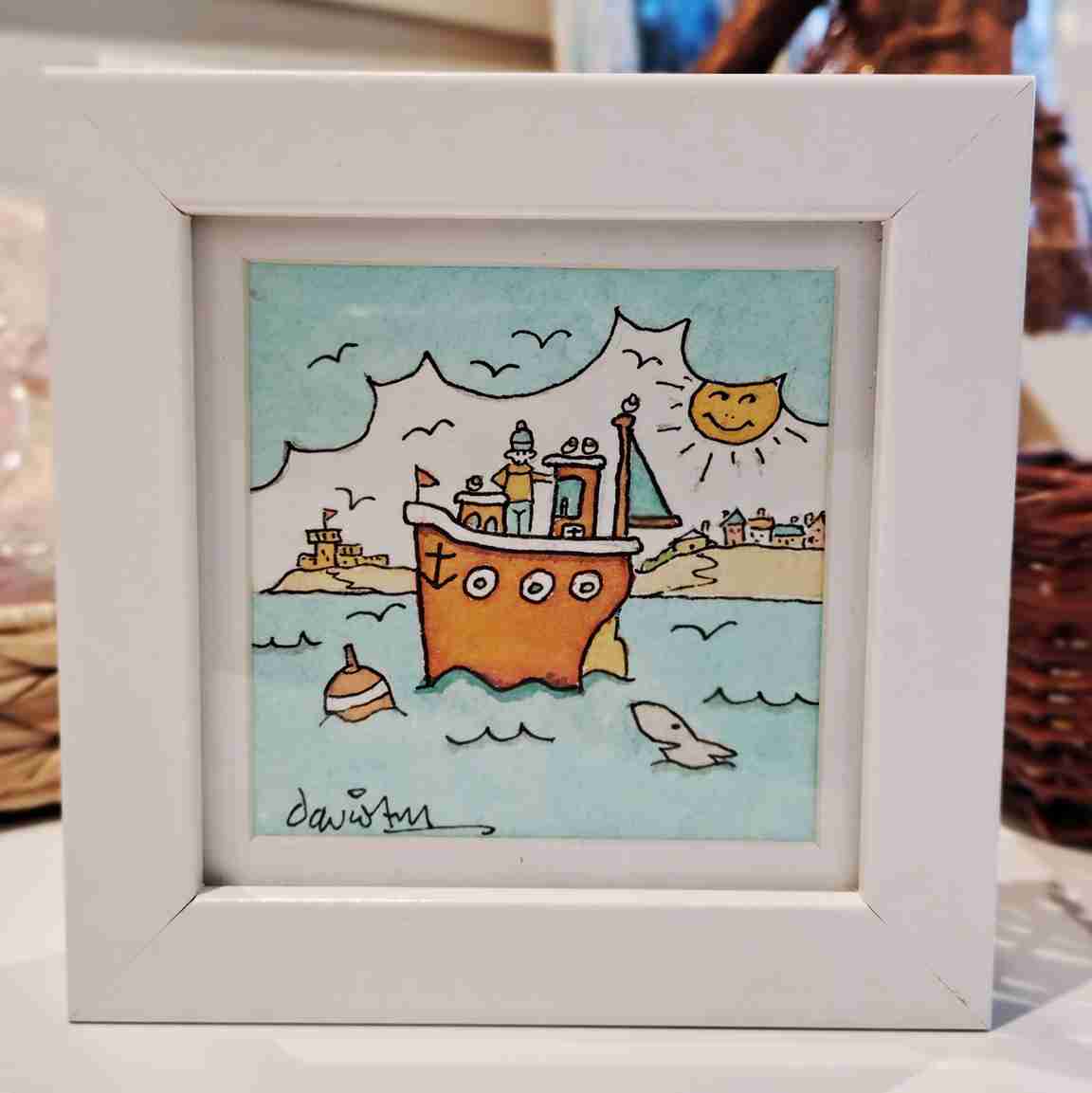 "Red Cornish Fishing Boat II" original painting by David Fry (COM)