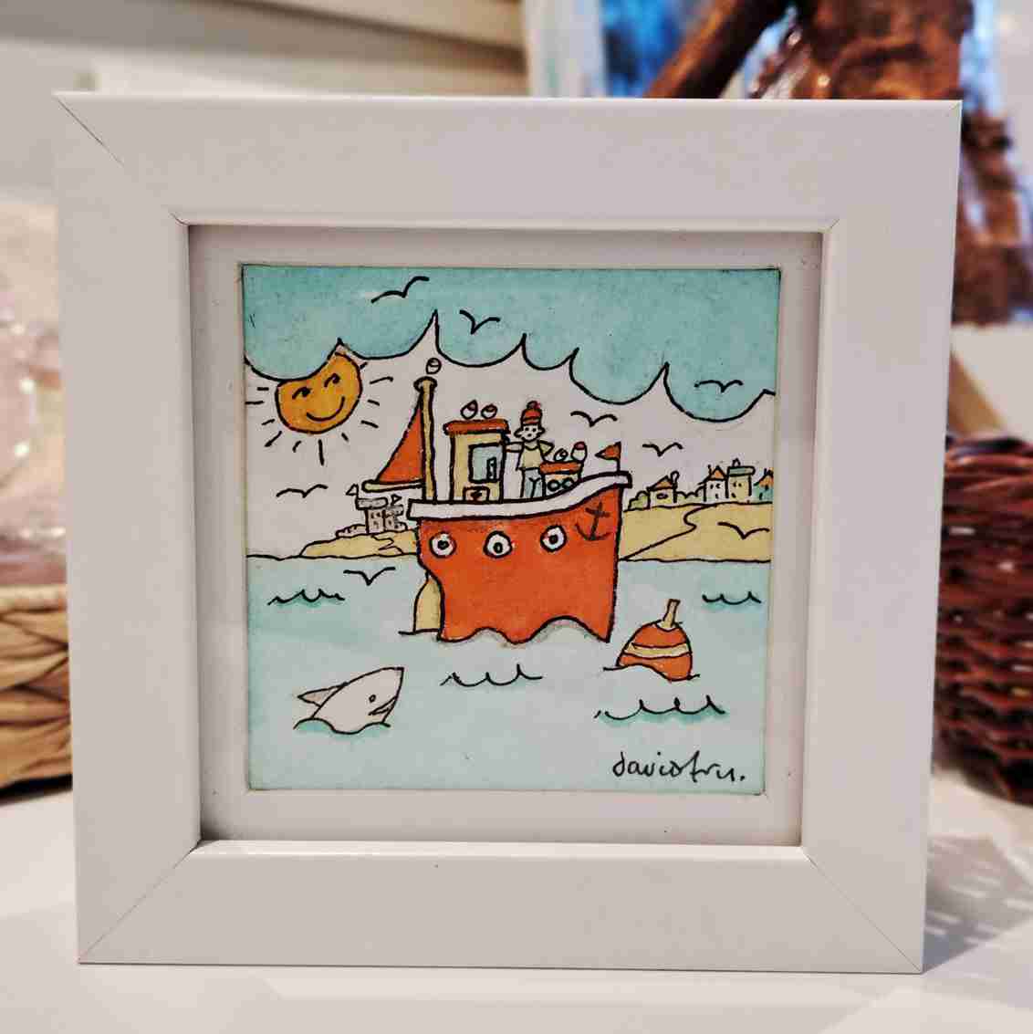 "Red Cornish Fishing Boat III" original painting by David Fry (COM)