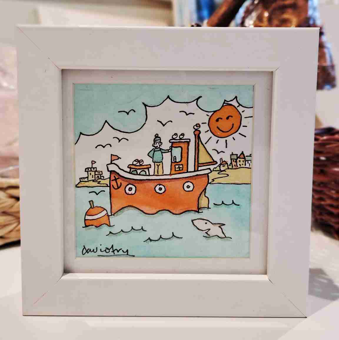 "Red Cornish Fishing Boat" original painting by David Fry (COM)