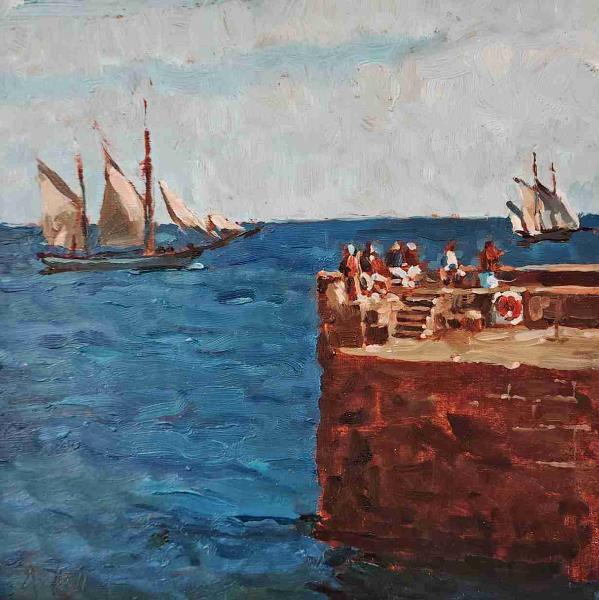 "Sail Watchers at Charlestown Harbour" original painting by David Axtell (COM)