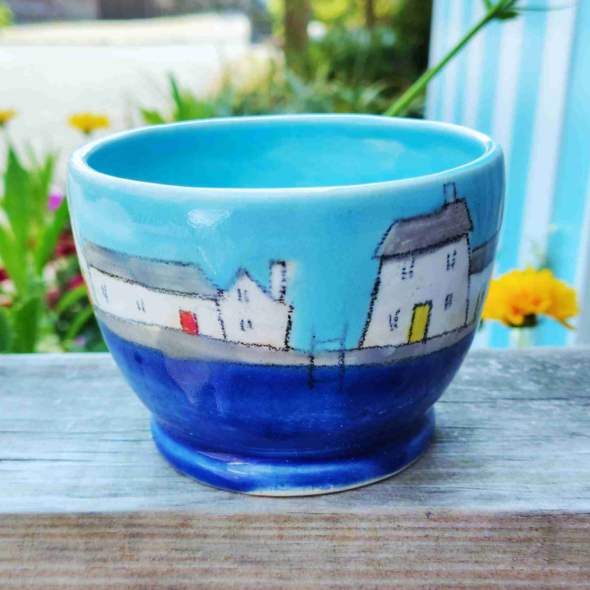 Seaside Cottage ceramic bowl by Wellydog Ceramics