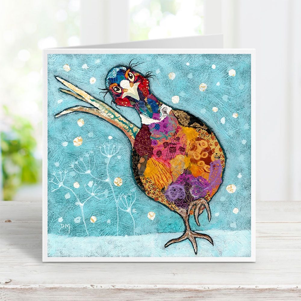 "Snowshoe Shuffle" pheasant card by Dawn Maciocia