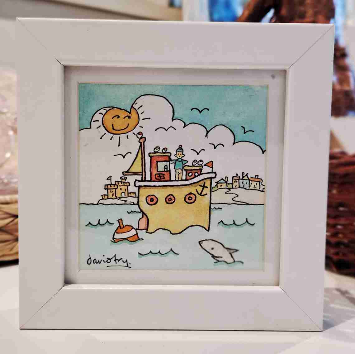 "Yellow Cornish Fishing Boat" original painting by David Fry (COM)