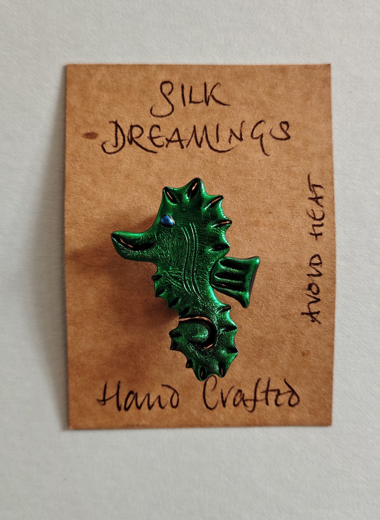 Silk Dreamings seahorses brooch