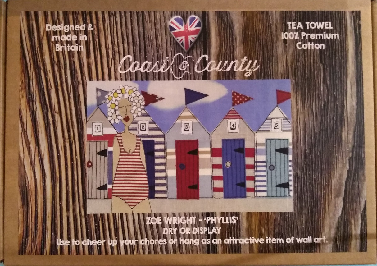 Phyllis and The Beach Huts Tea Towel