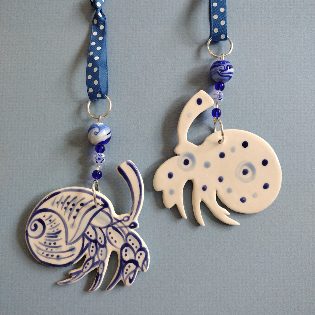 Handmade blue hermit crab hanging decoration