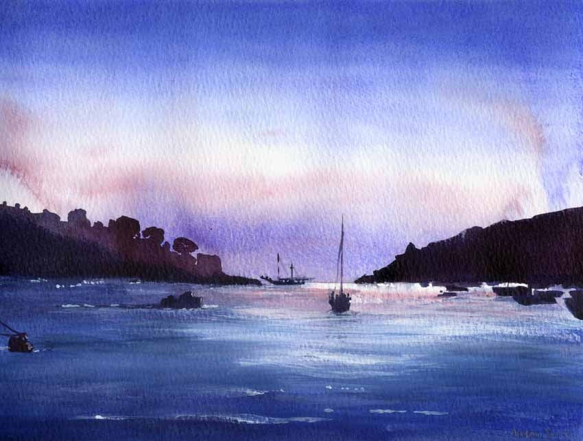 Alison Jones Sunset, Fowey print (COM)