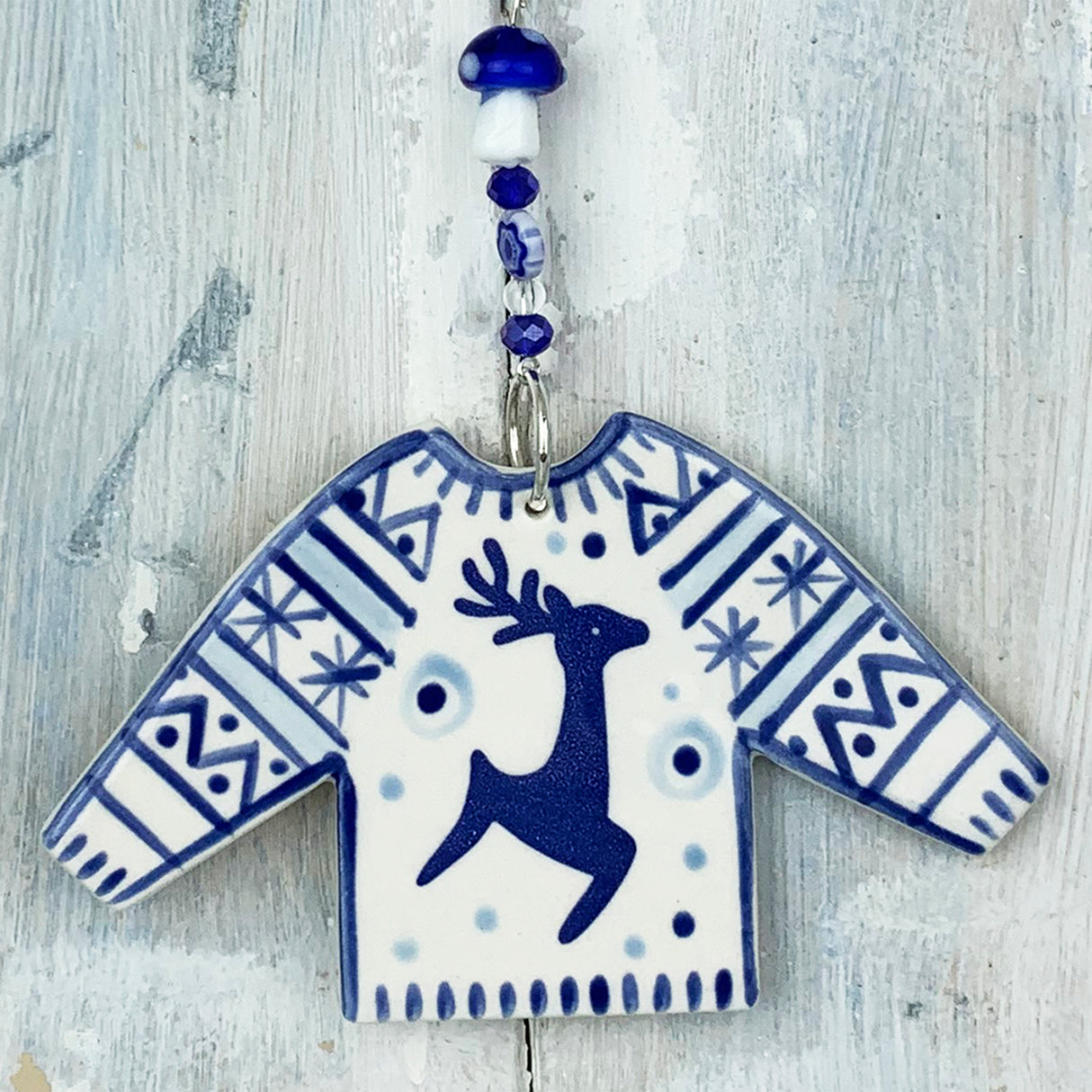 Blue Reindeer Christmas Jumper ceramic decoration