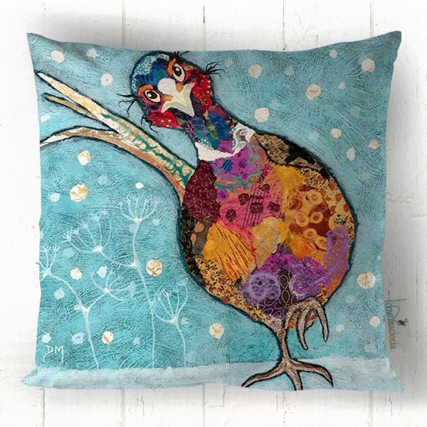 pheasant in the snow faux suede cushion