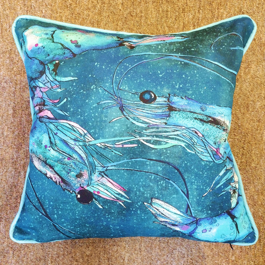 blue prawns cotton cushion 