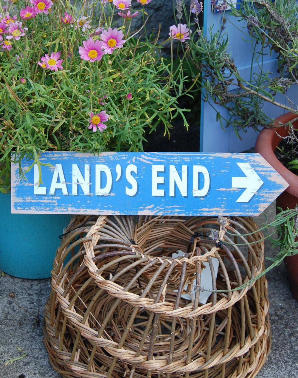 Land's End coastal sign (blue)