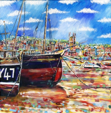 Boats At Low Tide St Ives, print by Paul Clark