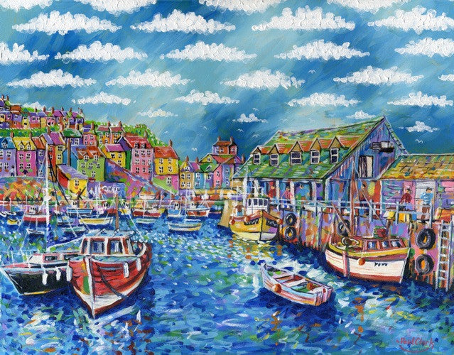 Boats In The Harbour Mevagissey print by Paul Clarkj