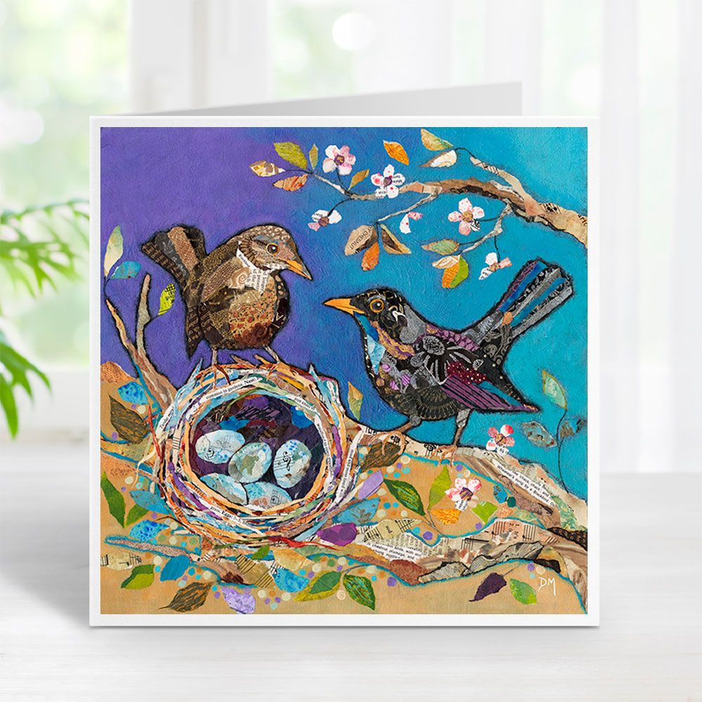 The Waiting Game, blackbird card by Dawn Maciocia