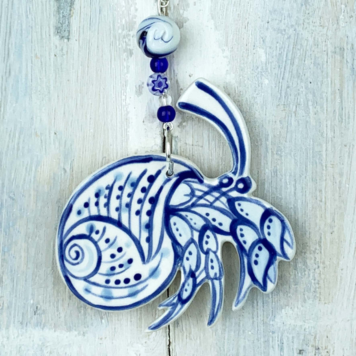 Handmade blue hermit crab hanging decoration
