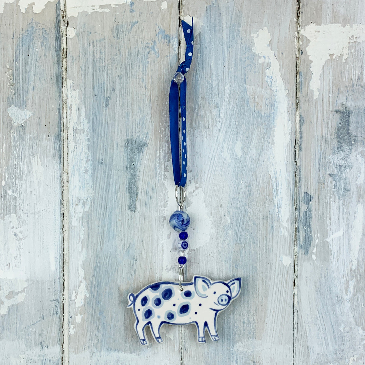 Handmade blue pig ceramic decoration
