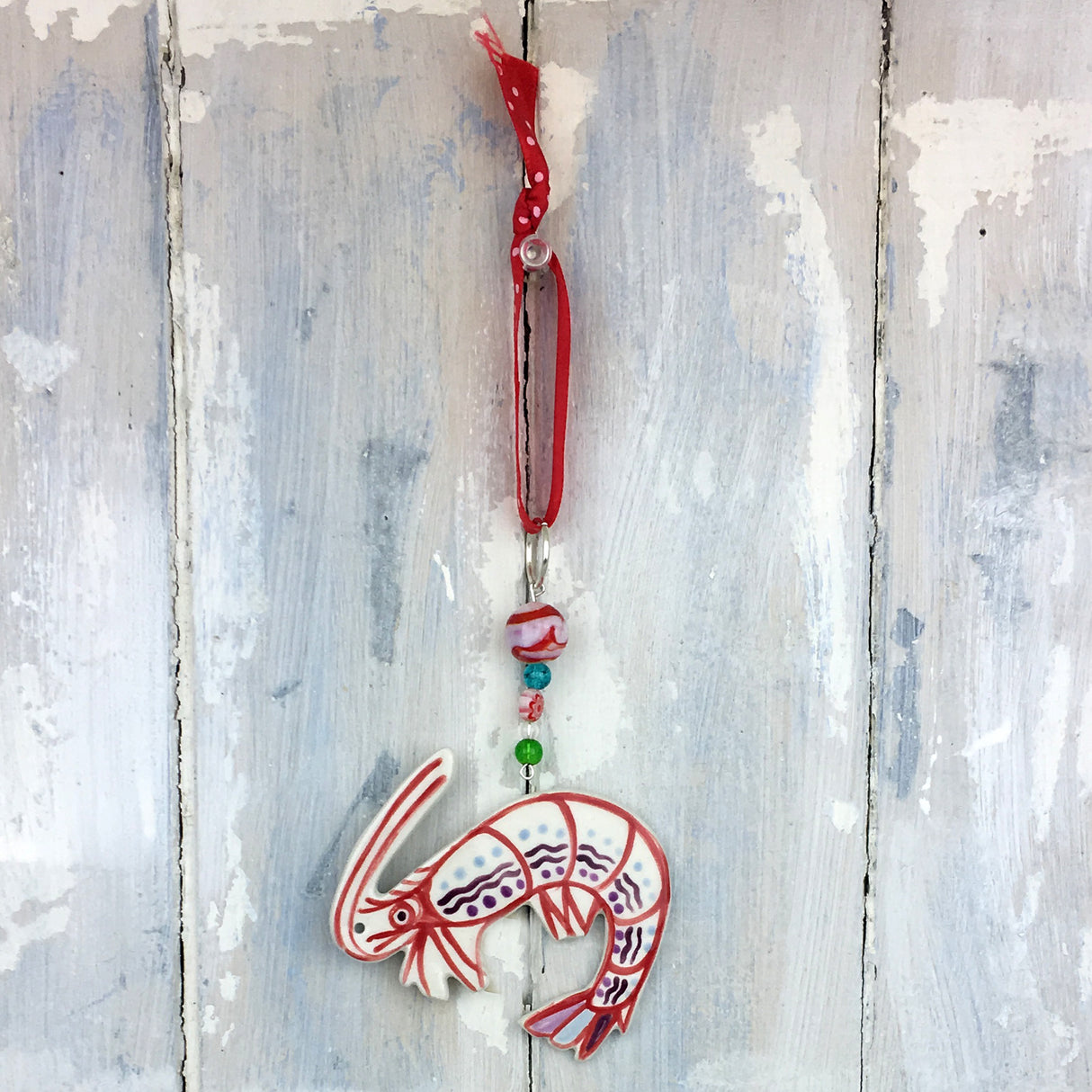 Handmade colourful shrimp hanging decoration