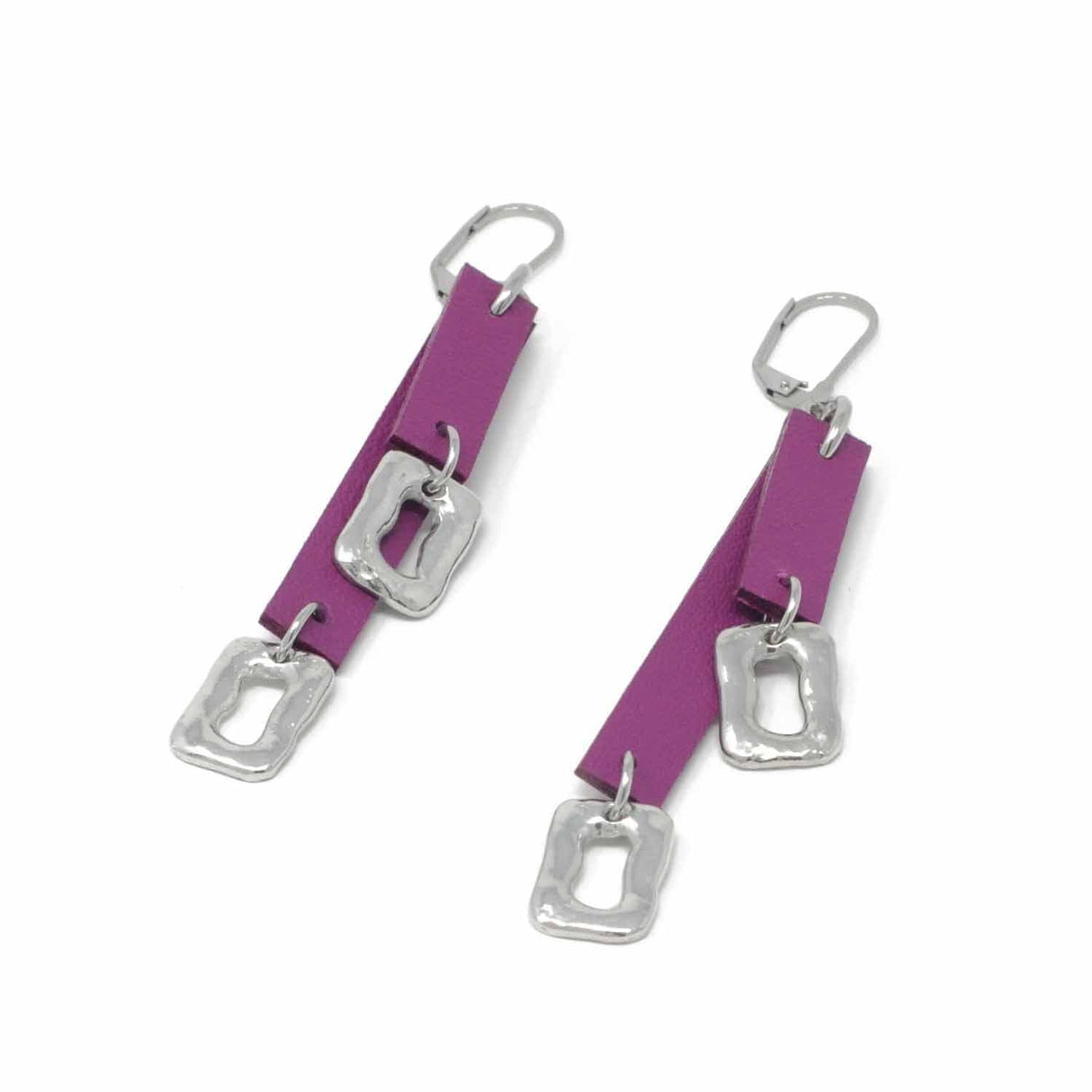 Double Grape Leather and Small Ring Feature Earrings