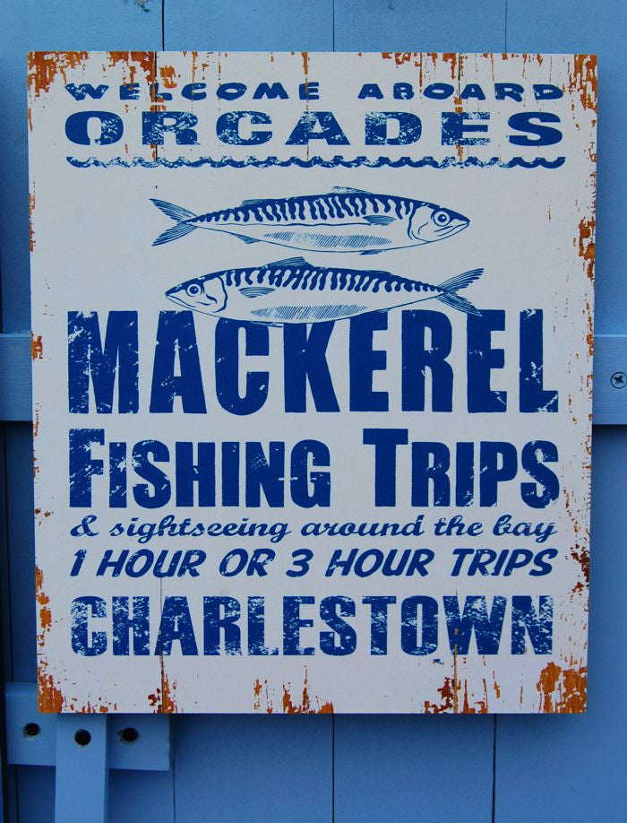 Mackerel Fishing Trips Charlestown Sign